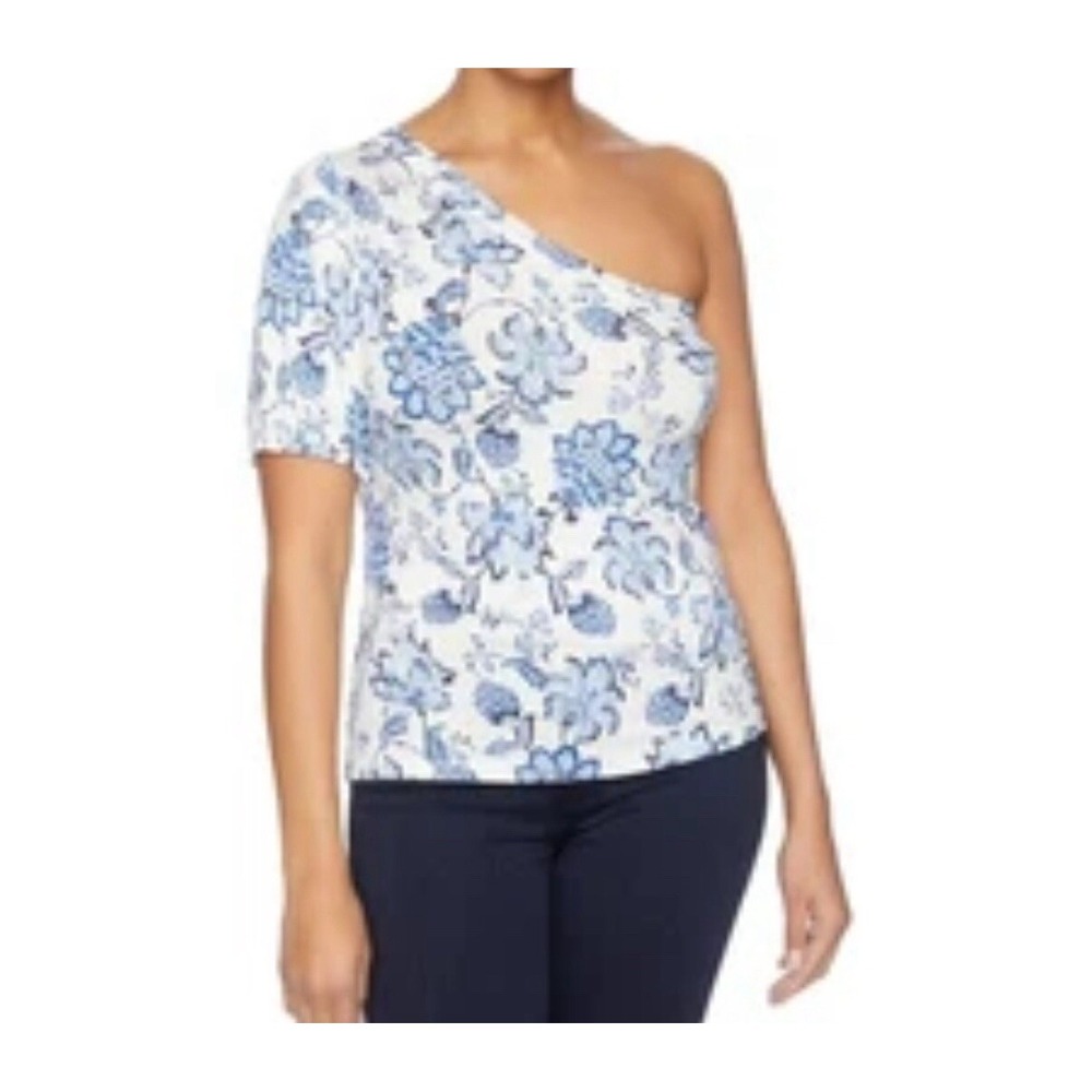 Cooper & Ella Womens White Floral One Shoulder Tee T-Shirt Top XL #29‎